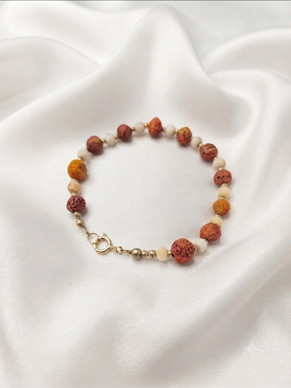 Vintage Handcrafted Vibrant Orange and Cream Beaded Bracelet